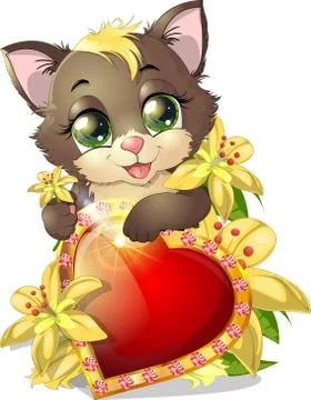 Kitten and heart Stock Illustration