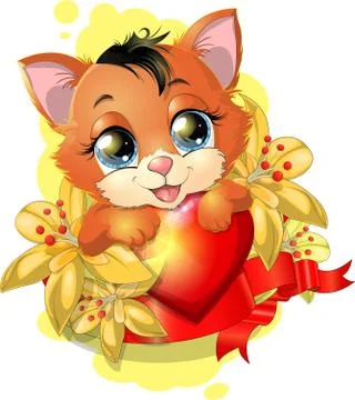 Kitten and heart Stock Illustration