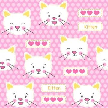 Kitten and hearts seamless vector pattern Illustrazione stock