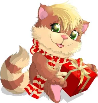 Kitten and present Stock Illustration