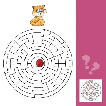 Kitten And Wool Ball - Maze Game with Solution Ilustración de archivo