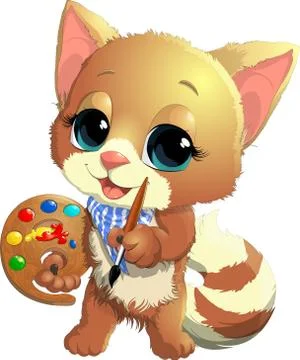 Kitten artist Stock Illustration