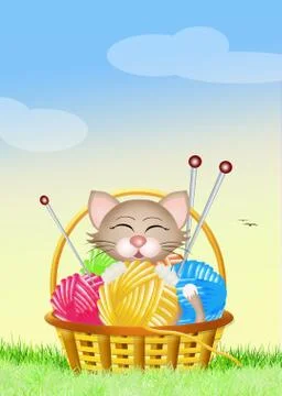 Kitten with a ball of yarn 스톡 사진