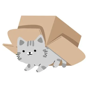 Kitten crawling out of cardboard box for delivery and pet care concept Stock Illustration