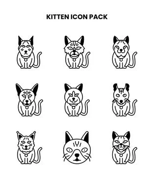 Kitten DuoTone Collection Icons Pack Stock Illustration