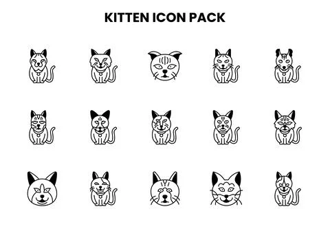Kitten DuoTone Graphics Icons Pack Stock Illustration