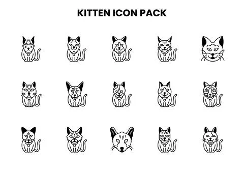 Kitten DuoTone Icons Pack Stock Illustration