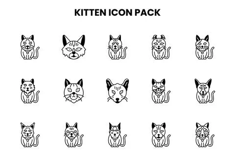 Kitten DuoTone Set Icons Pack Stock Illustration