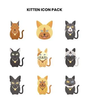 Kitten Flat Bundle Icons Pack Stock Illustration