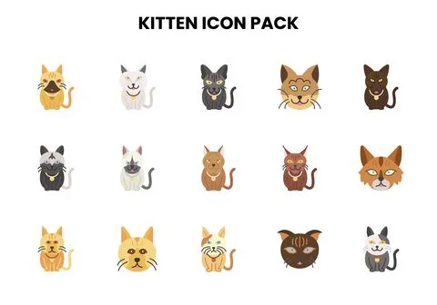 Kitten Flat Bundle Icons Pack Stock Illustration