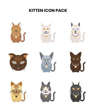 Kitten Flat Bundle Icons Pack Stock Illustration