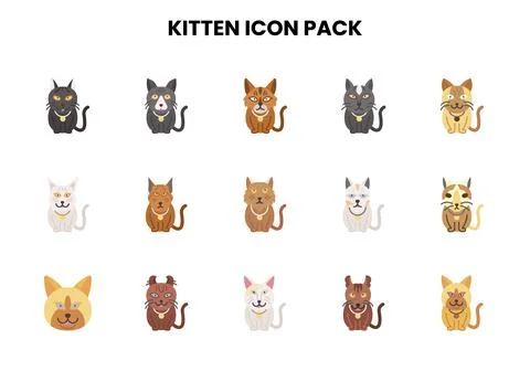 Kitten Flat Bundle Icons Pack Stock Illustration