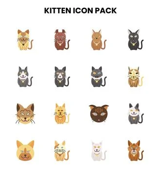 Kitten Flat Bundle Icons Pack Stock Illustration