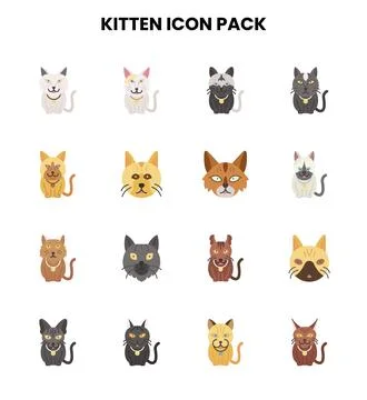 Kitten Flat Bundle Icons Pack Stock Illustration