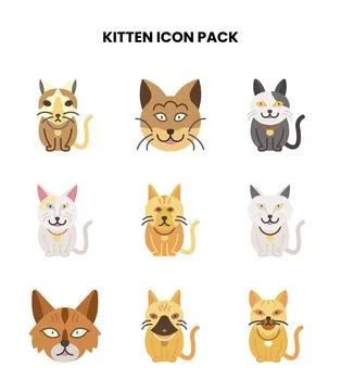 Kitten Flat Graphics Icons Pack Stock Illustration