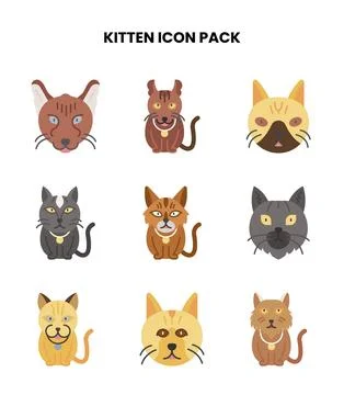 Kitten Flat Icons Pack Stock Illustration