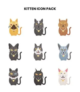 Kitten Flat Scalable Icons Pack Stock Illustration