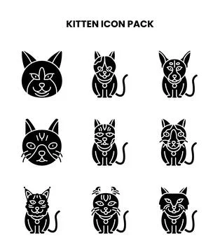 Kitten Glyph Bundle Icons Pack Stock Illustration