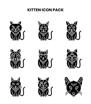 Kitten Glyph Bundle Icons Pack Stock Illustration