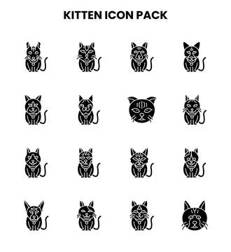 Kitten Glyph UI Icons Pack Stock Illustration