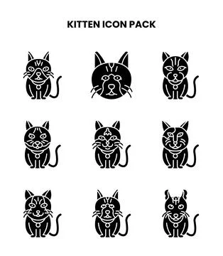 Kitten Glyph UI Icons Pack Stock Illustration