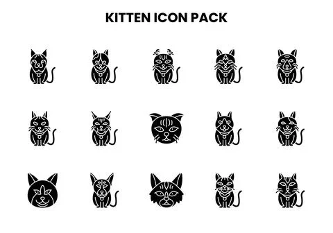Kitten Glyph Vector Icons Pack Stock Illustration