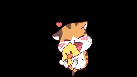 Kitten Hugging Duck Animation - Transparent Background Stock Footage 282780499