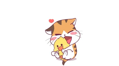 Kitten Hugging Duck Animation - White Background Stock Footage 282780500