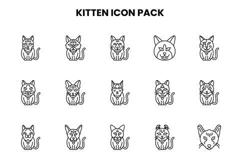 Kitten Line Bundle Icons Pack Stock Illustration