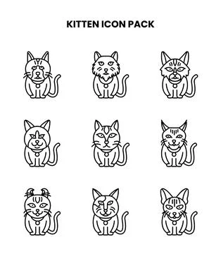 Kitten Line Bundle Icons Pack Illustrazione stock