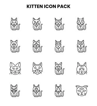 Kitten Line Design Icons Pack Stock Illustration