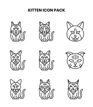 Kitten Line Graphics Icons Pack Stock Illustration