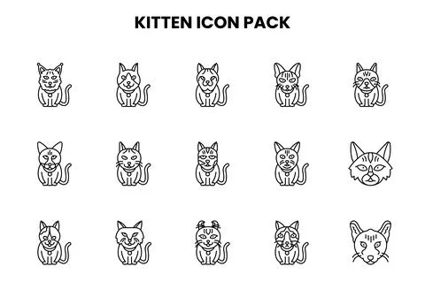 Kitten Line Icons Pack Stock Illustration