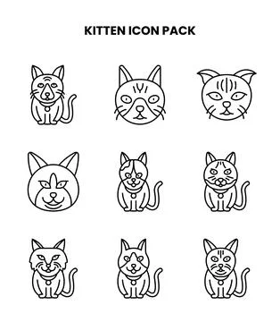 Kitten Line UI Icons Pack Stock Illustration
