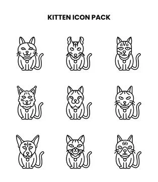 Kitten Line UI Icons Pack Stock Illustration
