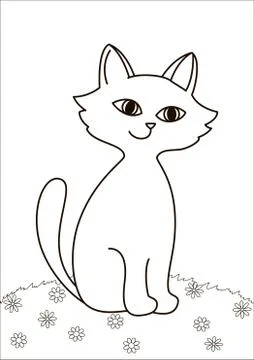 Kitten on meadow, contours Stock Illustration