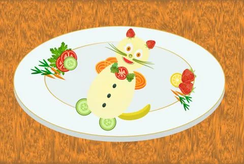 Kitten on a plate Stock Illustration