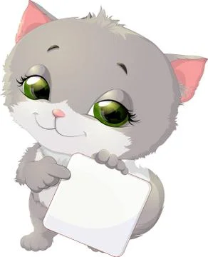 Kitten points a finger at plate Stock Illustration