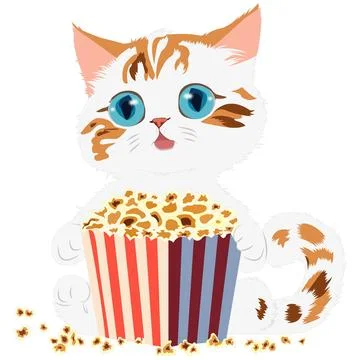 Kitten with popcorn Stock Illustration