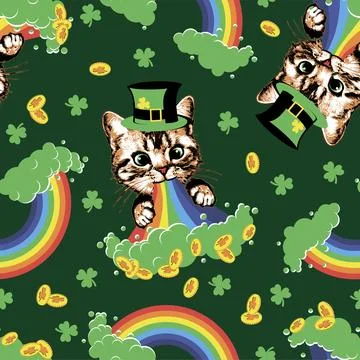 Kitten pukes rainbow seamless pattern. 스톡 일러스트