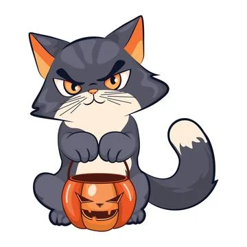 Kitten with pumpkin bucket Stock Illustration