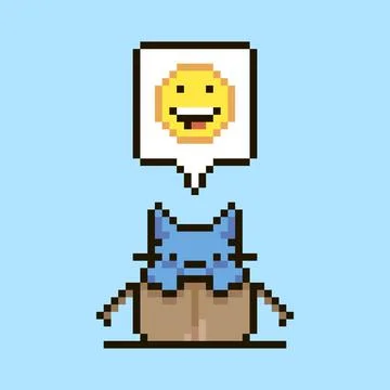 Kitten sitting in an open cardboard box and laughing emoji in it Stock Illustration