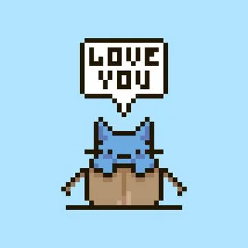 Kitten sitting in an open cardboard box and text love you in it Stock-Illustration