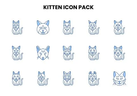 Kitten Two Color Blue Bundle Icons Pack Stock Illustration