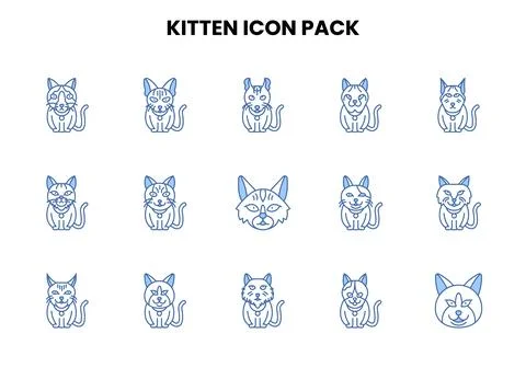 Kitten Two Color Blue Bundle Icons Pack Illustrazione stock