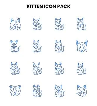 Kitten Two Color Blue Scalable Icons Pack Stock Illustration