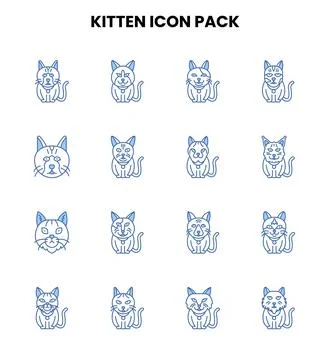 Kitten Two Color Blue Vector Icons Pack Stock Illustration