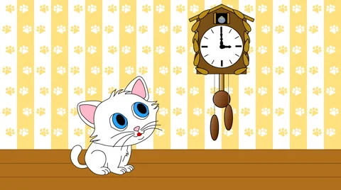 Kitten watching cuckoo clock seamless loop video 4k UHD Stock Footage 54264419
