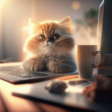 Kitten Working on Computer . AI generated Illustration. Illustrazione stock
