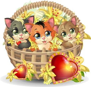 Kittens in a basket Stock Illustration